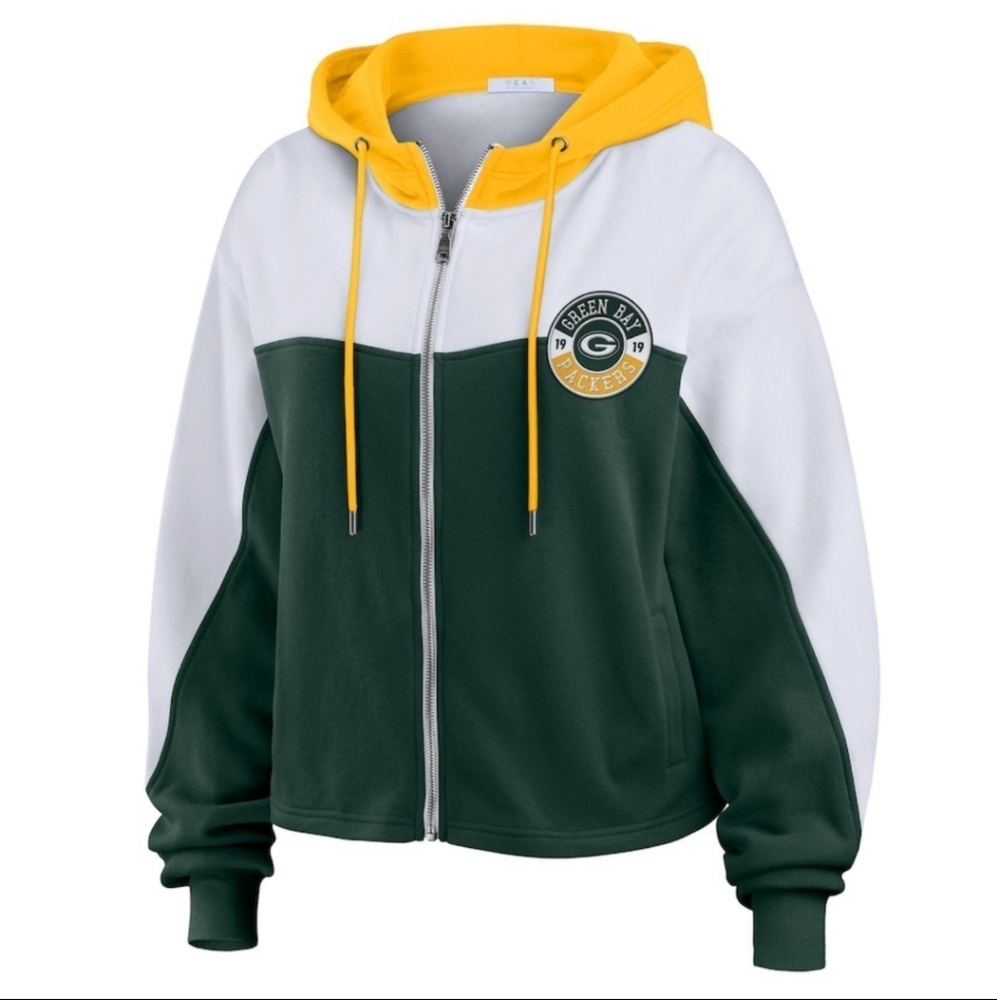 Women's Green Bay Packers WEAR by Erin Andrews Green/White Color Block Full-Zip